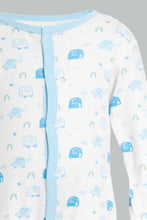 تنزيل الصورة على معرض الصور، Redtag-Blue-Elephant-Print-Sleep-Suit-Sleepsuits-Baby-0 to 12 Months