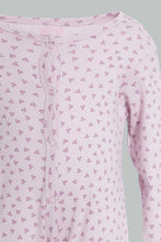 تنزيل الصورة على معرض الصور، Redtag-Lilac-Heart-Print-Romper-Sleepsuits-Baby-0 to 12 Months