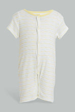 تنزيل الصورة على معرض الصور، Redtag-Yellow-And-Blue-Wave-Print-Romper-Rompers-Baby-0 to 12 Months
