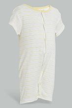 تنزيل الصورة على معرض الصور، Redtag-Yellow-And-Blue-Wave-Print-Romper-Rompers-Baby-0 to 12 Months