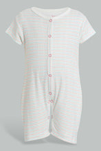 تنزيل الصورة على معرض الصور، Redtag-Peach-And-Mint-Zigzag-Romper-Rompers-Baby-0 to 12 Months