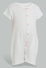 تنزيل الصورة على معرض الصور، Redtag-Peach-And-Mint-Zigzag-Romper-Rompers-Baby-0 to 12 Months