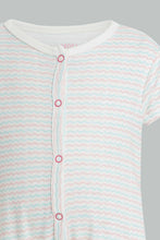 تنزيل الصورة على معرض الصور، Redtag-Peach-And-Mint-Zigzag-Romper-Rompers-Baby-0 to 12 Months