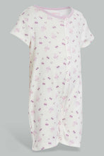 تنزيل الصورة على معرض الصور، Redtag-Lilac-Cat-Print-Romper-Rompers-Baby-0 to 12 Months