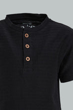 تنزيل الصورة على معرض الصور، Redtag-Black-Jacquard-Short-Sleeve-T-Shirt-Colour:Black,-Filter:Infant-Boys-(3-to-24-Mths),-Infant-Boys-T-Shirts,-New-In,-New-In-INB,-Non-Sale,-S22B,-Section:Kidswear,-TBL-Infant-Boys-3 to 24 Months