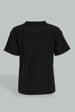 تنزيل الصورة على معرض الصور، Redtag-Black-Jacquard-Short-Sleeve-T-Shirt-Colour:Black,-Filter:Infant-Boys-(3-to-24-Mths),-Infant-Boys-T-Shirts,-New-In,-New-In-INB,-Non-Sale,-S22B,-Section:Kidswear,-TBL-Infant-Boys-3 to 24 Months