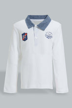 Load image into Gallery viewer, Redtag-White-Chambrey-Color-Long-Sleeve-Polo-Shirts-Polo-Shirts-Infant-Boys-3 to 24 Months