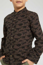 Load image into Gallery viewer, Redtag-Dark-Grey-Dino-Print-Mandarin-Collar-Long-Sleeve-Shirt-Boys-Shirts,-Colour:Dark-Grey,-Filter:Boys-(2-to-8-Yrs),-New-In,-New-In-BOY,-Non-Sale,-S22B,-Section:Kidswear-Boys-2 to 8 Years