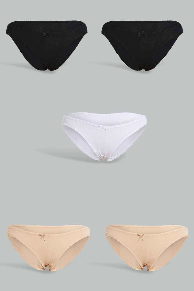 Redtag-Assorted-Print/Plain-Bikini-Briefs-(5-Pack)-Briefs-Bikini-Women's-