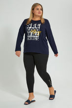 تنزيل الصورة على معرض الصور، Redtag-Navy-3/4-Sleeve-Graphic-T-Shirt-Colour:Navy,-Filter:Plus-Size,-LDP-T-Shirts,-New-In,-New-In-LDP,-Non-Sale,-S22A,-Section:Women,-TBL-Women's-