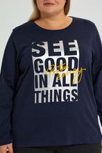 تنزيل الصورة على معرض الصور، Redtag-Navy-3/4-Sleeve-Graphic-T-Shirt-Colour:Navy,-Filter:Plus-Size,-LDP-T-Shirts,-New-In,-New-In-LDP,-Non-Sale,-S22A,-Section:Women,-TBL-Women's-