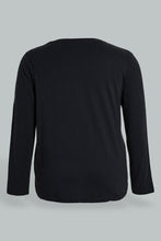 تنزيل الصورة على معرض الصور، Redtag-Black-Long-Sleeve-Graphic-T-Shirt-Graphic-Prints-Women's-