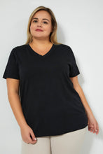 تنزيل الصورة على معرض الصور، Redtag-Black-Short-Sleeve-V-NeckT-Shirt-Colour:Black,-Filter:Plus-Size,-LDP-T-Shirts,-New-In,-New-In-LDP,-Non-Sale,-S22A,-Section:Women-Women's-