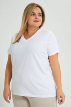 تنزيل الصورة على معرض الصور، Redtag-White-Short-Sleeve-V-NeckT-Shirt-Colour:White,-Filter:Plus-Size,-LDP-T-Shirts,-New-In,-New-In-LDP,-Non-Sale,-S22A,-Section:Women-Women's-