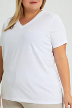 تنزيل الصورة على معرض الصور، Redtag-White-Short-Sleeve-V-NeckT-Shirt-Colour:White,-Filter:Plus-Size,-LDP-T-Shirts,-New-In,-New-In-LDP,-Non-Sale,-S22A,-Section:Women-Women's-