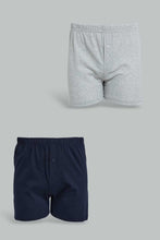 Load image into Gallery viewer, Redtag-Navy-Grey-2-Pack-Knit-Boxers-Boxers-Men's-
