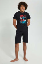 تنزيل الصورة على معرض الصور، Redtag-Black-Life-Is-A-Game-Night-Suit-Pyjama-Sets-Senior-Boys-9 to 14 Years