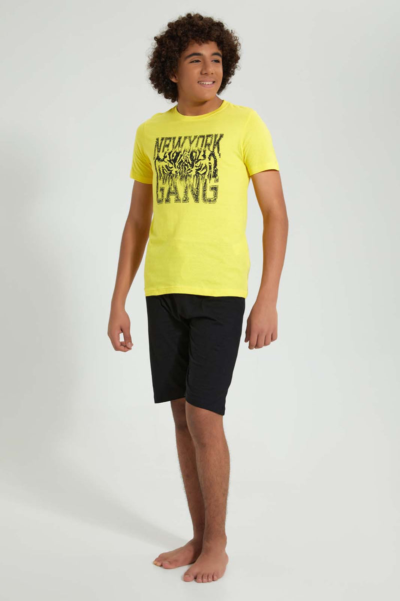 Redtag-Yellow-Ny-Gang-Night-Suit-Pyjama-Sets-Senior-Boys-9 to 14 Years