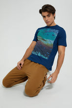 تنزيل الصورة على معرض الصور، Redtag-Blue-Graphic-T-Shirt-Graphic-Prints-Men's-