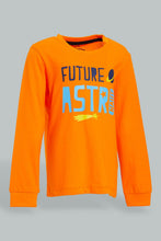 تنزيل الصورة على معرض الصور، Redtag-Orange-T-Shirt-And-Navy-Bottom-Pj-Set-(2-Pack)-Pyjama-Sets-Infant-Boys-3 to 24 Months
