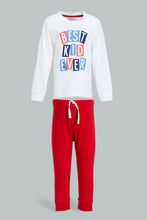 تنزيل الصورة على معرض الصور، Redtag-Off-White-T-Shirt-And-Red-Bottom-Pj-Set-(2-Pack)-Pyjama-Sets-Infant-Boys-3 to 24 Months