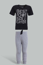 تنزيل الصورة على معرض الصور، Redtag-Black-Football-Short-Slv-Tshirt-And-Grey-Bottom-Pj-Set-(2-Pack)-Pyjama-Sets-Infant-Boys-3 to 24 Months