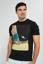 تنزيل الصورة على معرض الصور، Redtag-Black-Graphic-T-Shirt-Graphic-Prints-Men's-