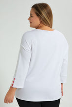 Load image into Gallery viewer, Redtag-White-Placement-Print-Button-Detail-Top-Colour:White,-Filter:Plus-Size,-LDP-Tops,-New-In,-New-In-LDP,-Non-Sale,-S22A,-Section:Women-Women's-