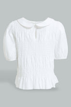 Load image into Gallery viewer, Redtag-White-Collared-Smocking-Top-Blouses-Infant-Girls-3 to 24 Months