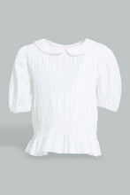 Load image into Gallery viewer, Redtag-White-Collared-Smocking-Top-Blouses-Infant-Girls-3 to 24 Months