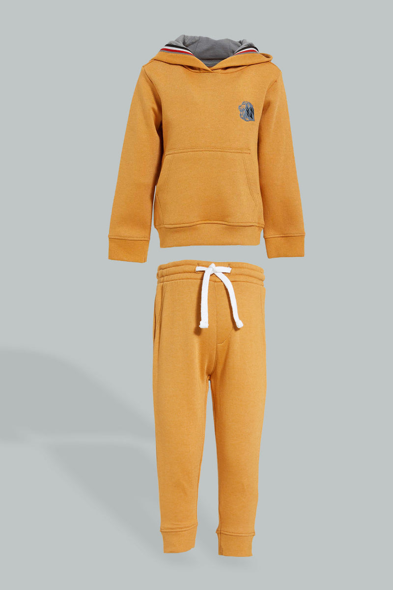 Redtag-Mustard-Hoody-Jog-Set-With-Kangaroo-Pocket-(2-Pack)-Jog-Sets-Infant-Boys-3 to 24 Months
