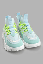 Load image into Gallery viewer, Redtag-Aqua-Chunky-Sneaker-With-Neon-Laces-Slip-Ons-Women's-