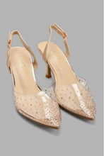 Load image into Gallery viewer, Redtag-Rose-Gold-Diamante-Trim-Vinyl-Shoe-Court-Shoes-Women's-