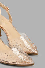 Load image into Gallery viewer, Redtag-Rose-Gold-Diamante-Trim-Vinyl-Shoe-Court-Shoes-Women's-