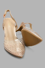 Load image into Gallery viewer, Redtag-Rose-Gold-Diamante-Trim-Vinyl-Shoe-Court-Shoes-Women's-
