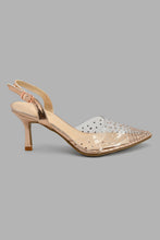 Load image into Gallery viewer, Redtag-Rose-Gold-Diamante-Trim-Vinyl-Shoe-Court-Shoes-Women's-
