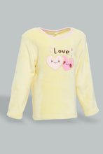 تنزيل الصورة على معرض الصور، Redtag-Yellow-Heart-Artwork-Fleece-Pyjama-Set-Pyjama-Sets-Infant-Girls-3 to 24 Months