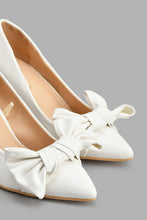 Load image into Gallery viewer, Redtag-White-Court-Shoe-With-Bow-Trim-Court-Shoes-Women's-