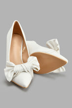 Load image into Gallery viewer, Redtag-White-Court-Shoe-With-Bow-Trim-Court-Shoes-Women's-