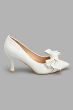Load image into Gallery viewer, Redtag-White-Court-Shoe-With-Bow-Trim-Court-Shoes-Women's-