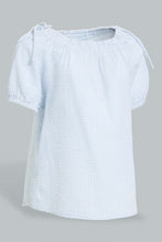 Load image into Gallery viewer, Redtag-Blue-Knotted-Shoulder-Stripped-Blouse-Blouses-Infant-Girls-3 to 24 Months
