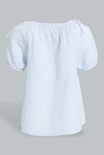 Load image into Gallery viewer, Redtag-Blue-Knotted-Shoulder-Stripped-Blouse-Blouses-Infant-Girls-3 to 24 Months