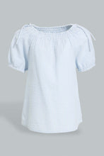 Load image into Gallery viewer, Redtag-Blue-Knotted-Shoulder-Stripped-Blouse-Blouses-Infant-Girls-3 to 24 Months