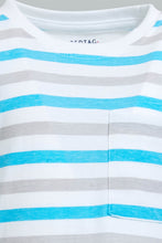 تنزيل الصورة على معرض الصور، Redtag-Green-White-And-Grey-Striped-Long-Sleeve-T-Shirt-Long-Sleeves-Infant-Boys-3 to 24 Months