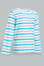 تنزيل الصورة على معرض الصور، Redtag-Green-White-And-Grey-Striped-Long-Sleeve-T-Shirt-Long-Sleeves-Infant-Boys-3 to 24 Months