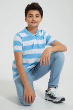 تنزيل الصورة على معرض الصور، Redtag-Blue-Stripe-Polo-Polo-Shirts-Senior-Boys-9 to 14 Years
