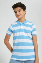 تنزيل الصورة على معرض الصور، Redtag-Blue-Stripe-Polo-Polo-Shirts-Senior-Boys-9 to 14 Years