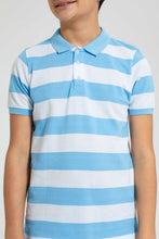 تنزيل الصورة على معرض الصور، Redtag-Blue-Stripe-Polo-Polo-Shirts-Senior-Boys-9 to 14 Years