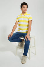 تنزيل الصورة على معرض الصور، Redtag-Yellow-Stripe-Polo-Polo-Shirts-Senior-Boys-9 to 14 Years