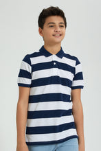 تنزيل الصورة على معرض الصور، Redtag-Navy-Stripe-Polo-Polo-Shirts-Senior-Boys-9 to 14 Years